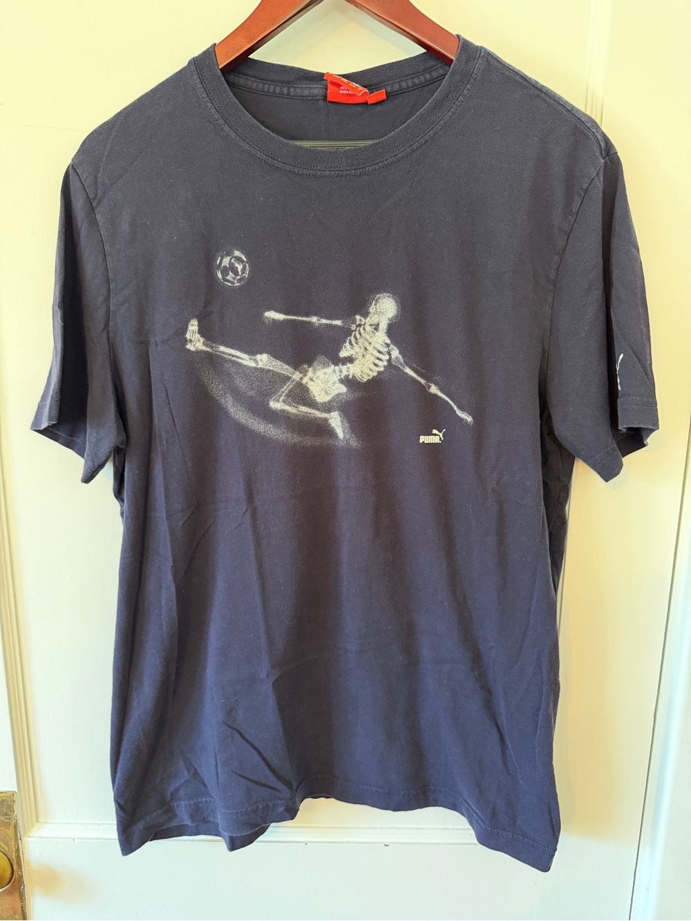 Puma Navy Short-Sleeve Tee White Skeleton Soccer Halloween